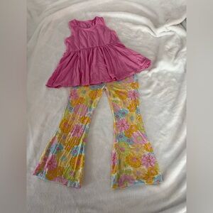 Angel Dear Pink Peplum Top Floral Flare Leg Pants Bamboo Set Girls 4T